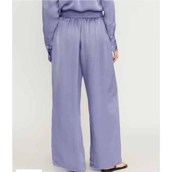 EVERLANE XS The Satin Pull-On Pant Wide Leg Lavender Purple Smocked Travel aa14 - Picture 2 of 10